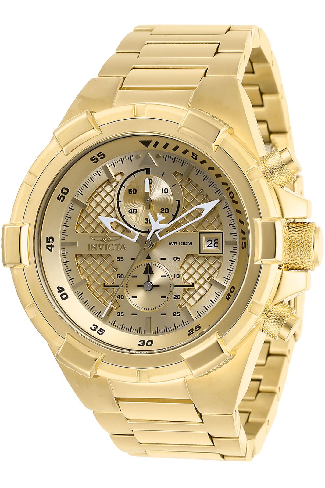 Invicta Aviator 28122 Herrenuhr - Quarzwerk - Edelstahl mit goldenem Zifferblatt - 50 mm
