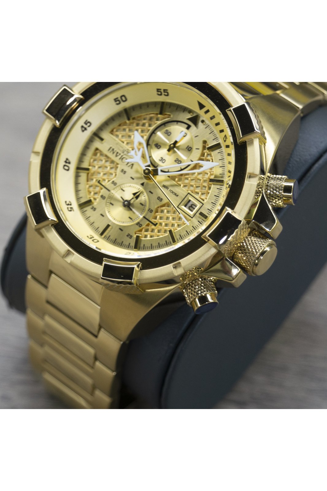 Invicta Aviator 28122 Herrenuhr - Quarzwerk - Edelstahl mit goldenem Zifferblatt - 50 mm