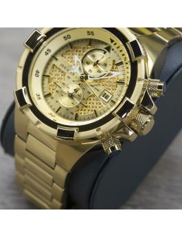 Invicta Aviator 28122 Herrenuhr - Quarzwerk - Edelstahl mit goldenem Zifferblatt - 50 mm