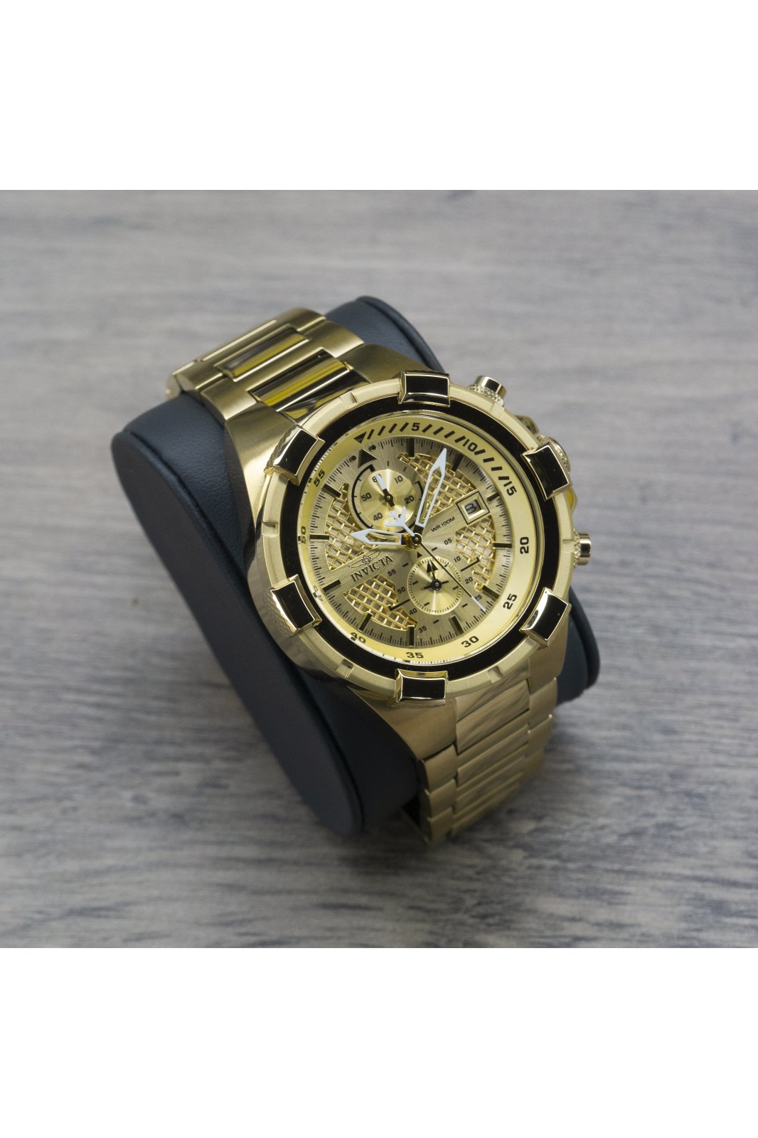 Invicta Aviator 28122 Herrenuhr - Quarzwerk - Edelstahl mit goldenem Zifferblatt - 50 mm