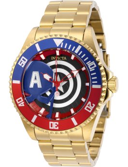 Invicta Marvel - Captain America 29681 Herenhorloge - Quartz Uurwerk - Roestvrij Staal met Blauwe Wijzerplaat - 44 mm