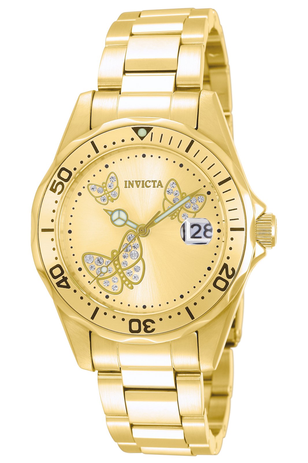 Invicta Angel 12505 Dámské Hodinky - Quartz Hnutí - Nerezová Ocel se Zlatým Ciferníkem - 38 mm