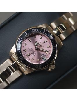 Invicta Pro Diver 14100 Damenuhr - Quarzwerk - Edelstahl mit rosa Zifferblatt - 24 mm