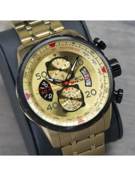 Invicta Aviator 17205 Reloj de Hombre - Movimiento de Cuarzo - Acero Inoxidable con Esfera Dorada - 48 mm