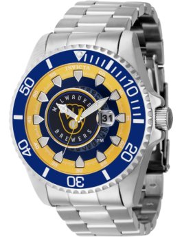 Invicta MLB - Milwaukee Brewers 43469 Reloj de Hombre - Movimiento de Cuarzo - Acero Inoxidable con Esfera Amarilla - 47 mm