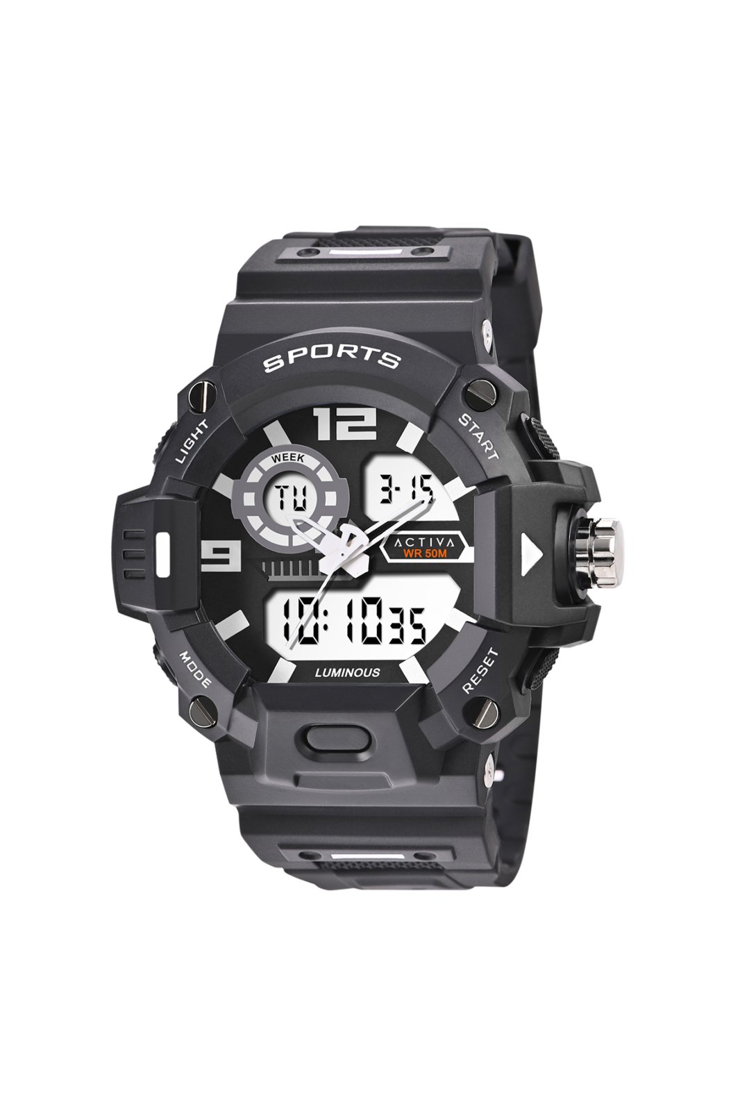 Activa Digital ACW495-001 Reloj de hombre - Movimiento de cuarzo - Plástico con esfera negra - 55 mm