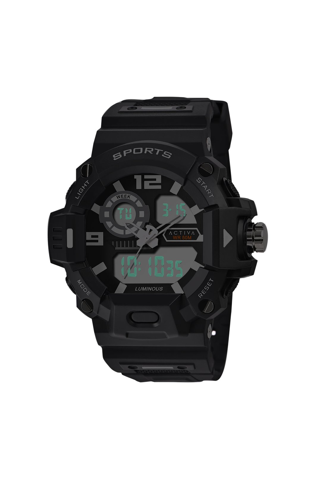 Activa Digital ACW495-001 Reloj de hombre - Movimiento de cuarzo - Plástico con esfera negra - 55 mm