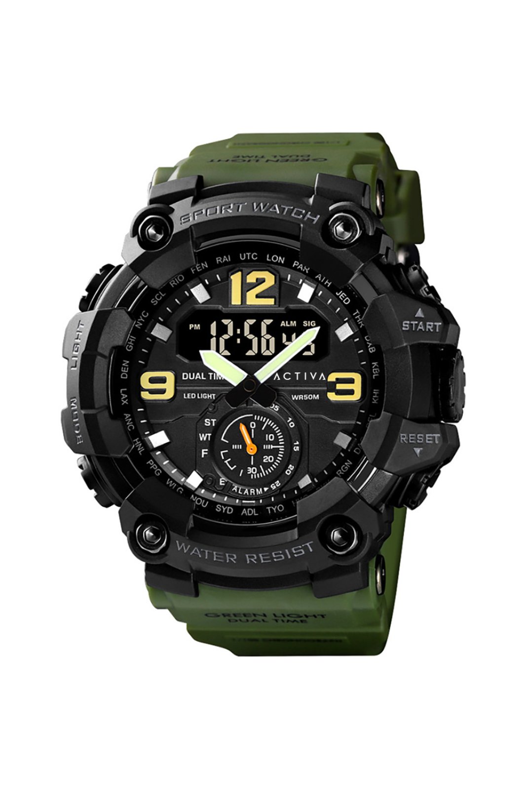 Activa Digital ACW1637-002 Zegarek Męski - Mechanizm Kwarcowy - Plastik z Czarną Tarczą - 56 mm