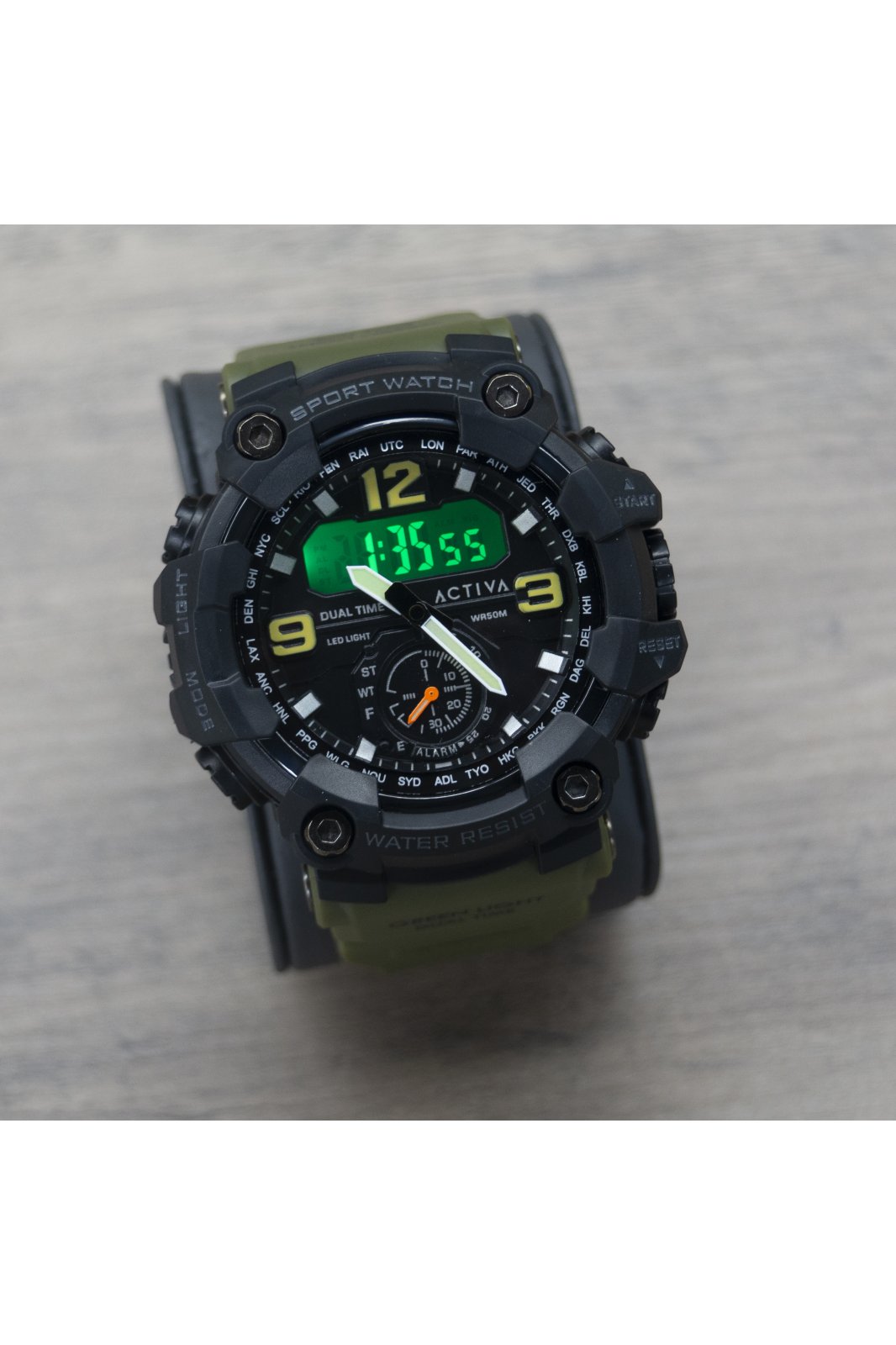 Activa Digital ACW1637-002 Zegarek Męski - Mechanizm Kwarcowy - Plastik z Czarną Tarczą - 56 mm