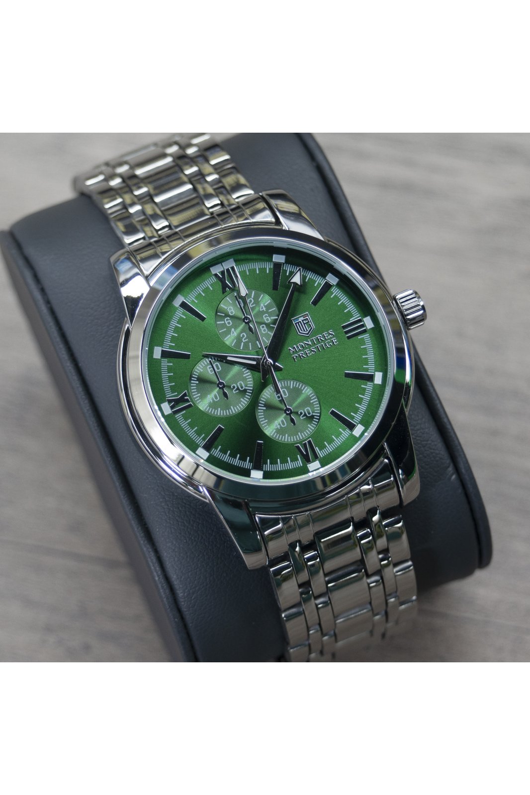 Montres Prestige Classic MPW-0065 Herrenuhr - Quarzwerk - Metall mit grünem Zifferblatt - 41 mm
