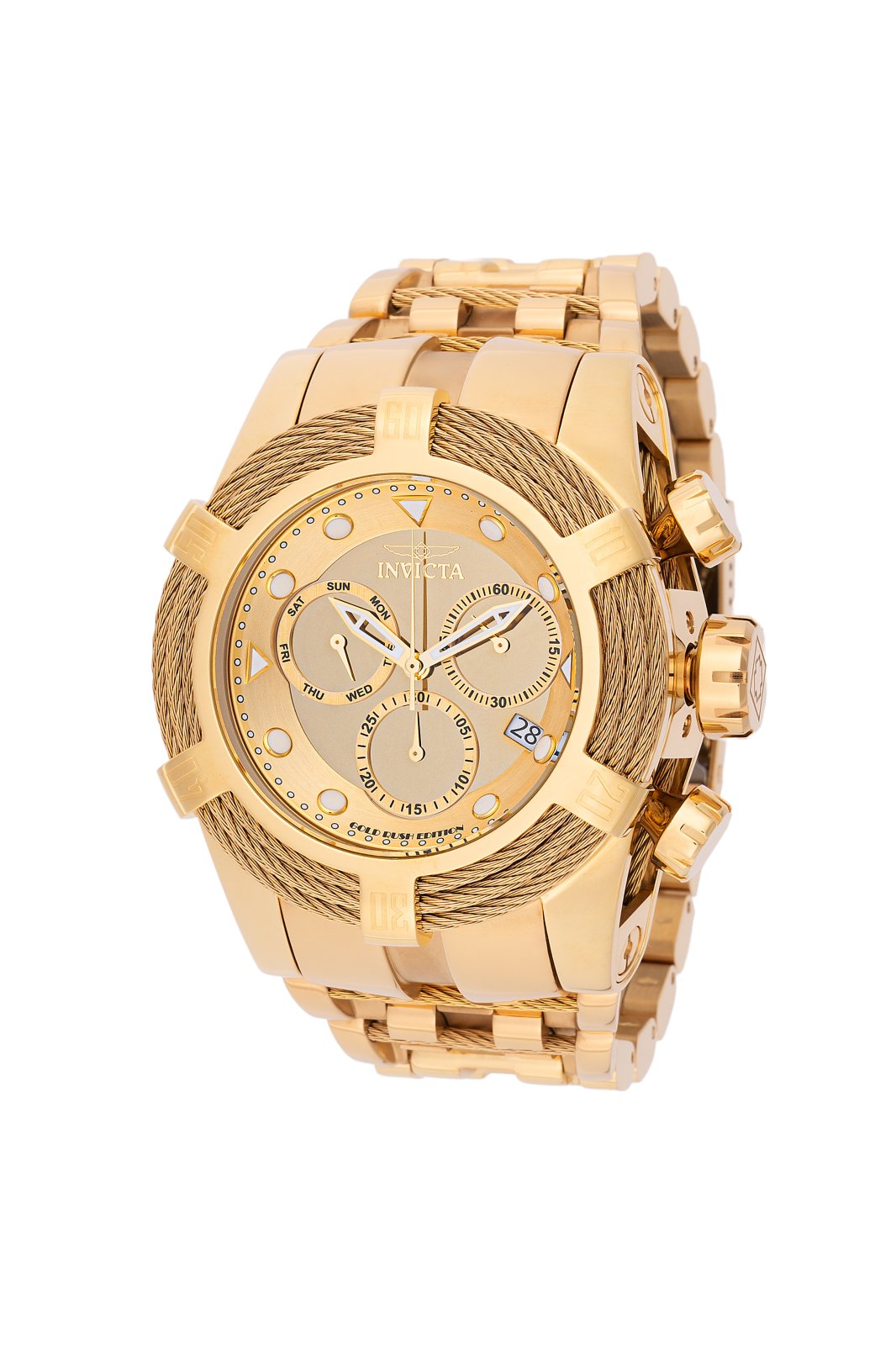 Invicta Bolt 48604 Zegarek męski - Mechanizm kwarcowy - Stal nierdzewna z Złotą Tarcza - 53 mm - Gold Rush Edition