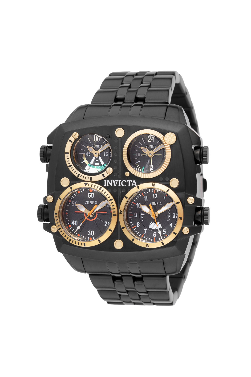 Invicta Aviator - Zulu Time 49606 Herreur - Quartz Urværk - Rustfrit Stål med Sort Zifferblad - 50 mm