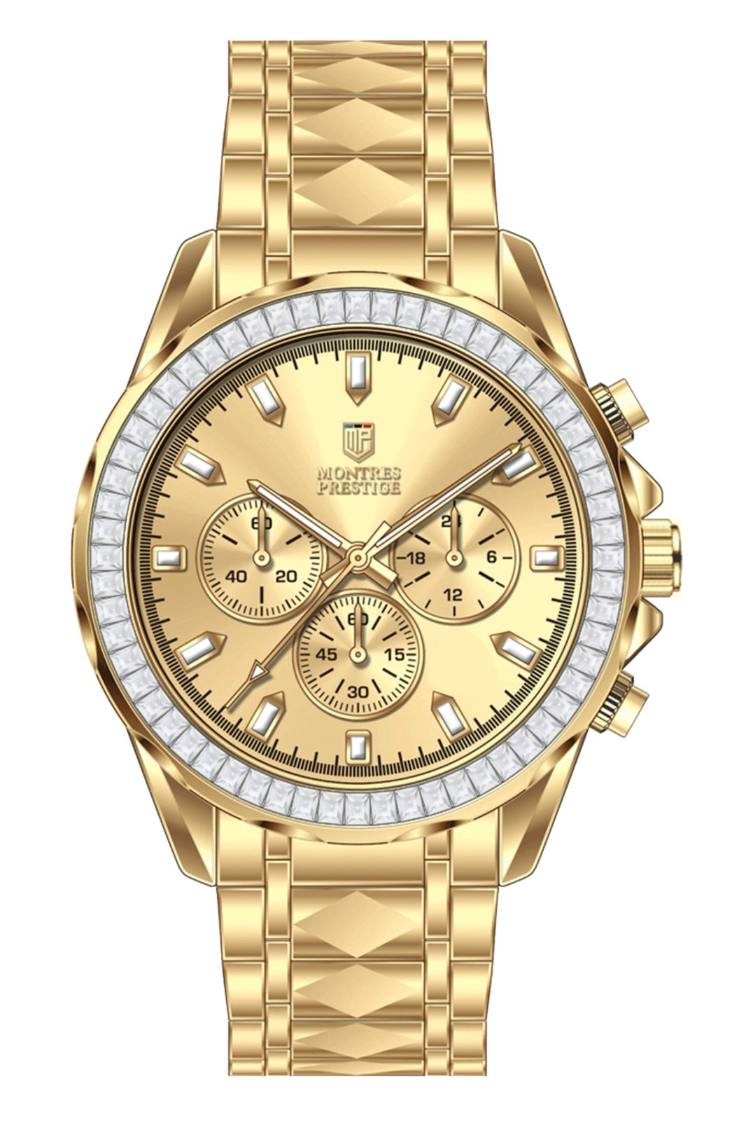 Montres Prestige Classic MPW-0333 Reloj de Hombre - Movimiento de Cuarzo - Metal con Esfera Dorada - 44 mm