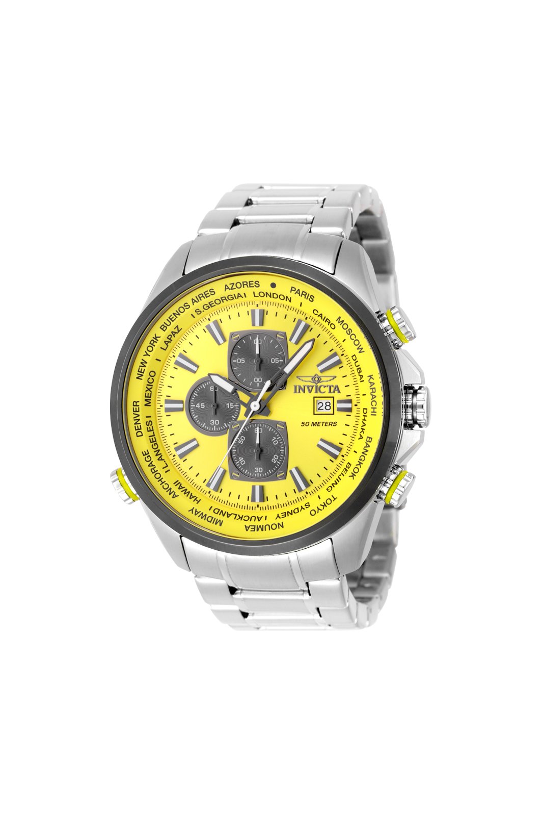 Invicta Aviator 50503 Reloj para Hombre - Movimiento de Cuarzo - Acero Inoxidable con Esfera Amarilla - 50 mm