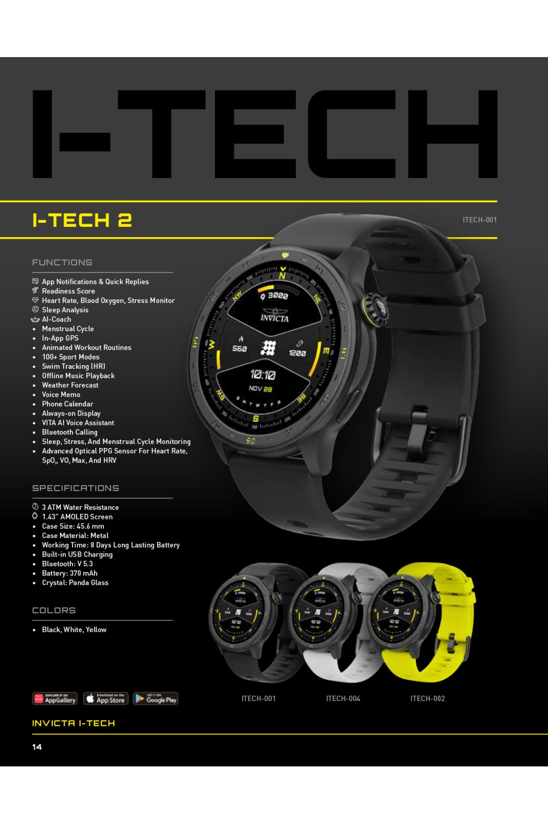 Invicta I-Tech 2 ITECH-001 Reloj para Hombre - Movimiento Smartwatch - Acero Inoxidable con Esfera Negra - 45 mm
