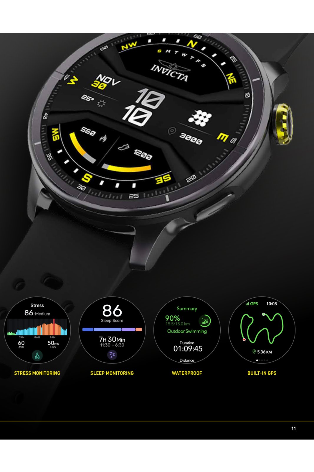 Invicta I-Tech 2 ITECH-001 Reloj para Hombre - Movimiento Smartwatch - Acero Inoxidable con Esfera Negra - 45 mm