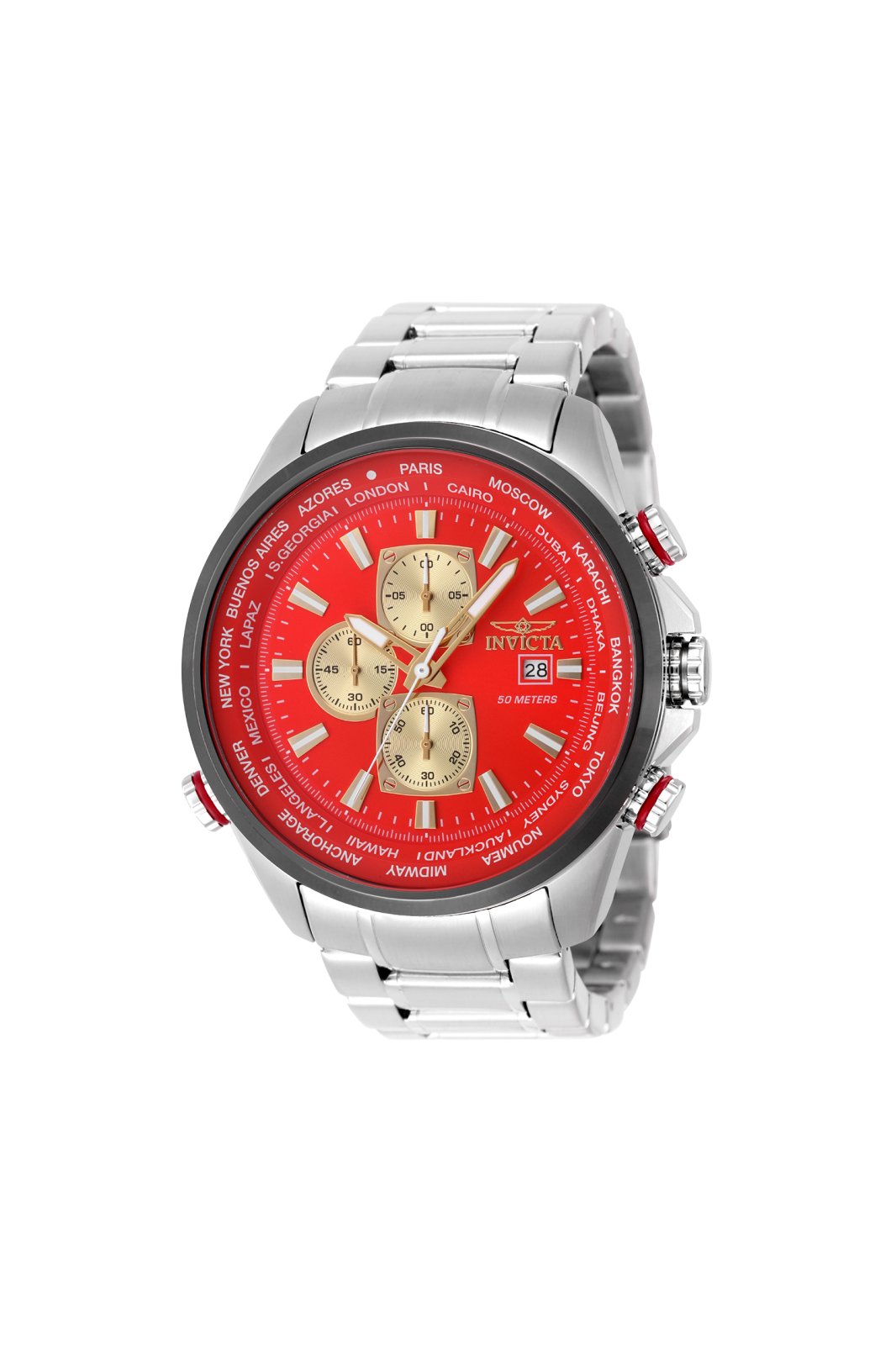 Invicta Aviator 50502 Men's Watch - Quartz Movement - Stainless Steel with Red Dial - 50 mm