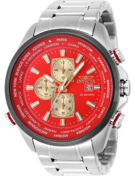 Invicta Aviator 50502 Reloj para Hombre - Movimiento de Cuarzo - Acero Inoxidable con Esfera Roja - 50 mm