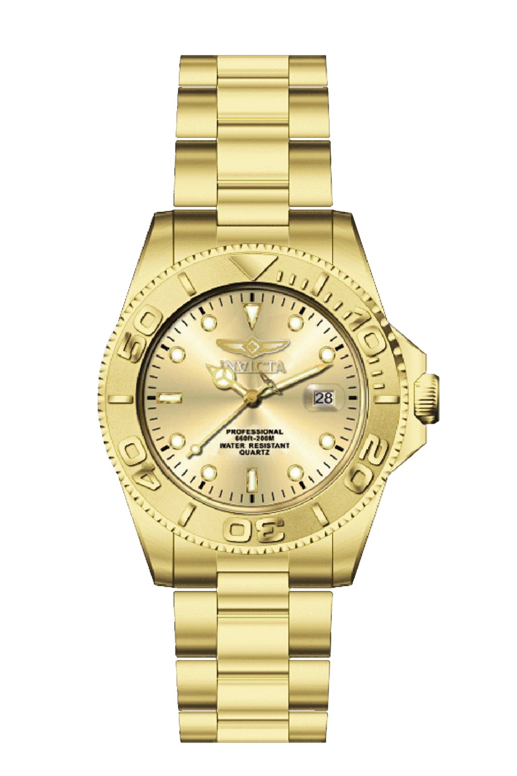 Invicta Pro Diver 69523 Men's Watch - Quartz Movement - Stainless Steel with Gold Dial - 43 mm