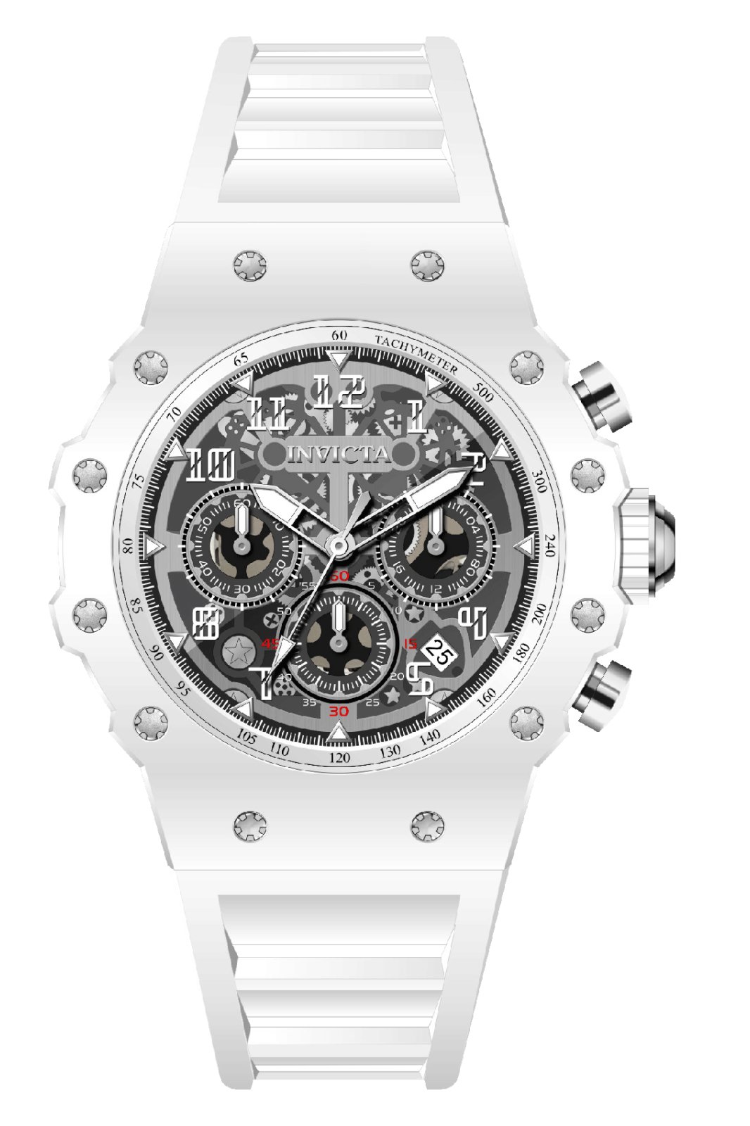 Invicta Racing 69668 Herenhorloge - Quartz Uurwerk - Acryl met Zilveren Wijzerplaat - 43 mm