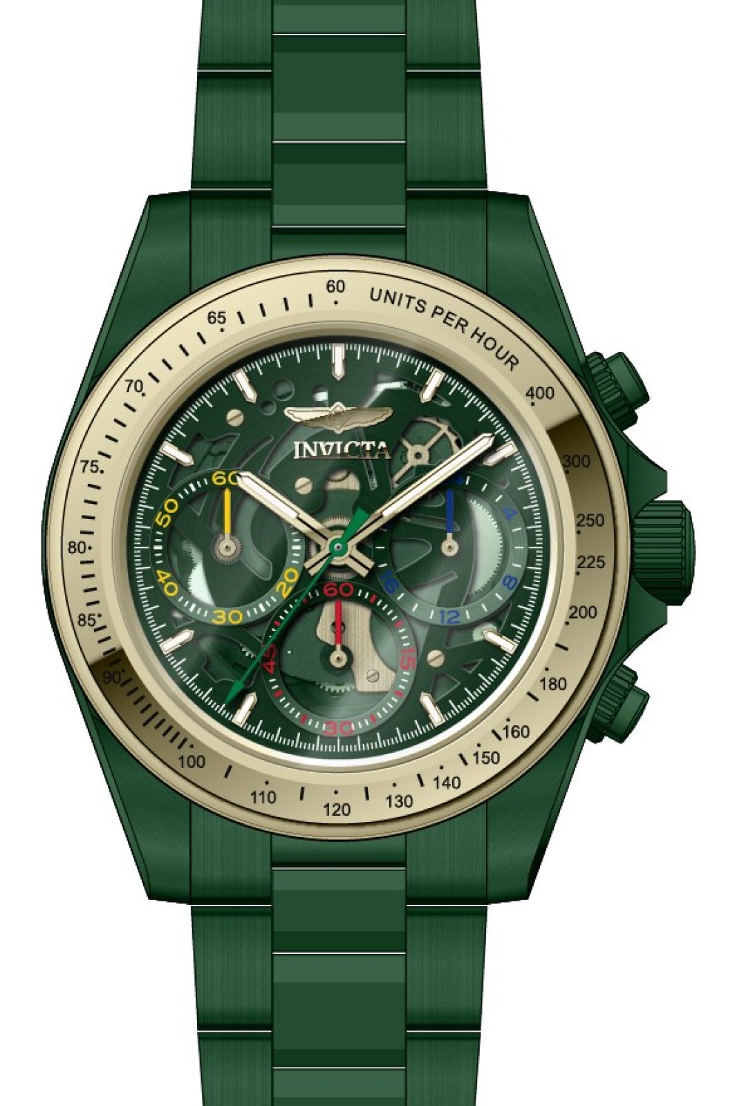 Invicta Speedway 51034 Zegarek męski - Mechanizm kwarcowy - Stal nierdzewna z Zieloną Tarcza - 39 mm