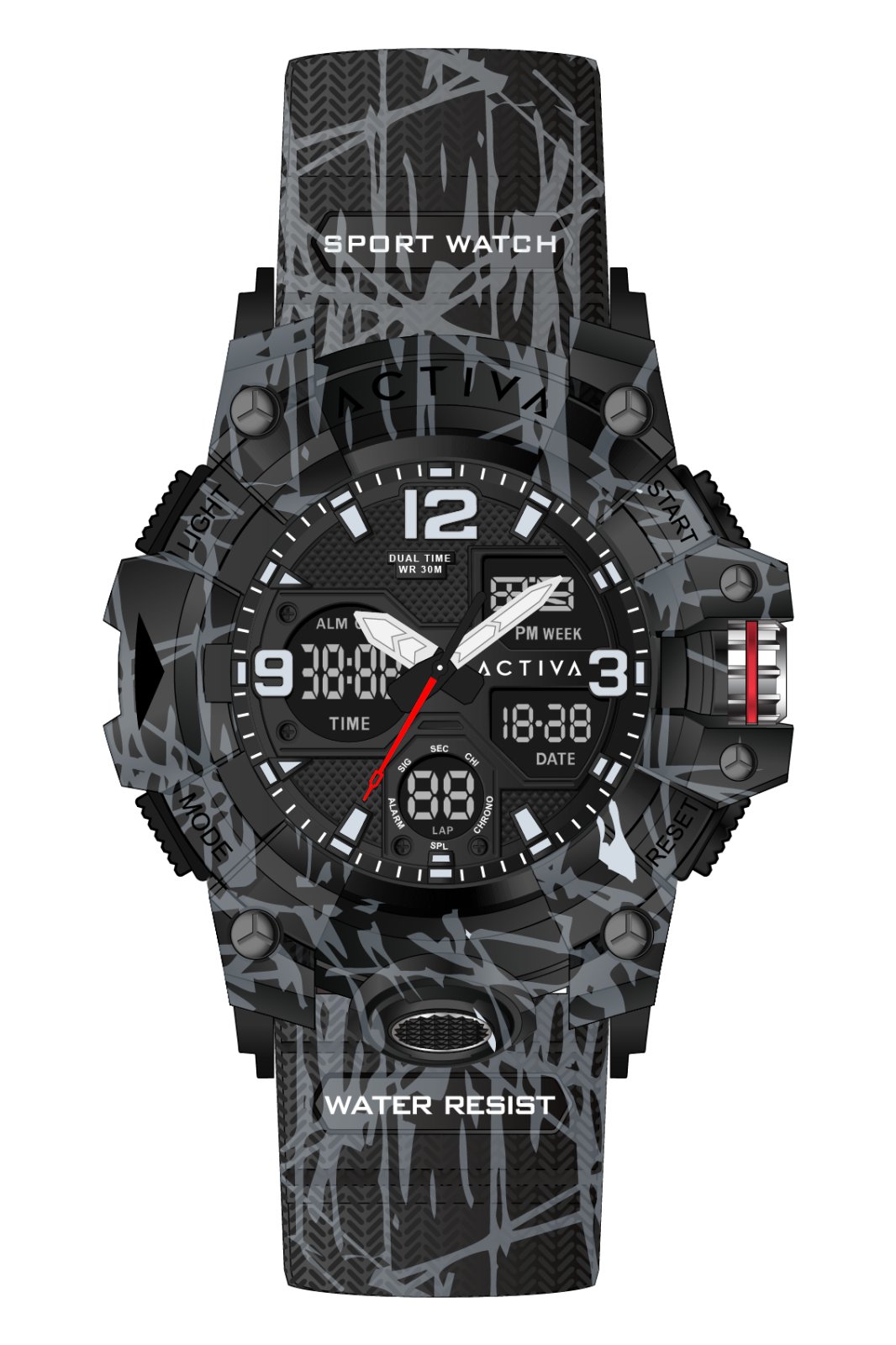 Activa Digital ACW8008-001 Herrenuhr - Digitalwerk - ABS mit schwarzem Zifferblatt - 49 mm