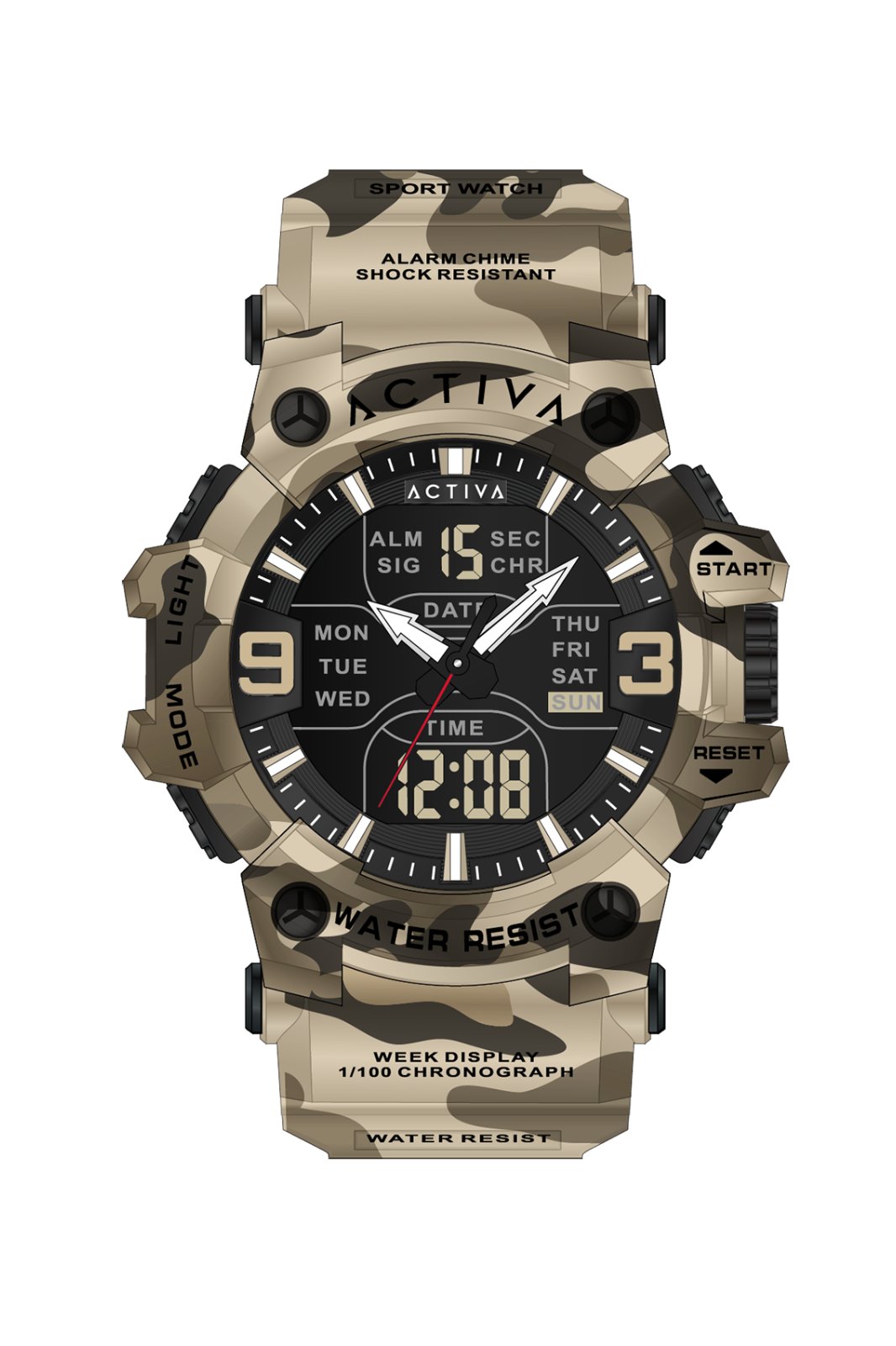 Activa Digital Essentials ACW8049MC-002 Orologio da Uomo - Movimento Digitale - Abs con Quadrante Nero - 53 mm