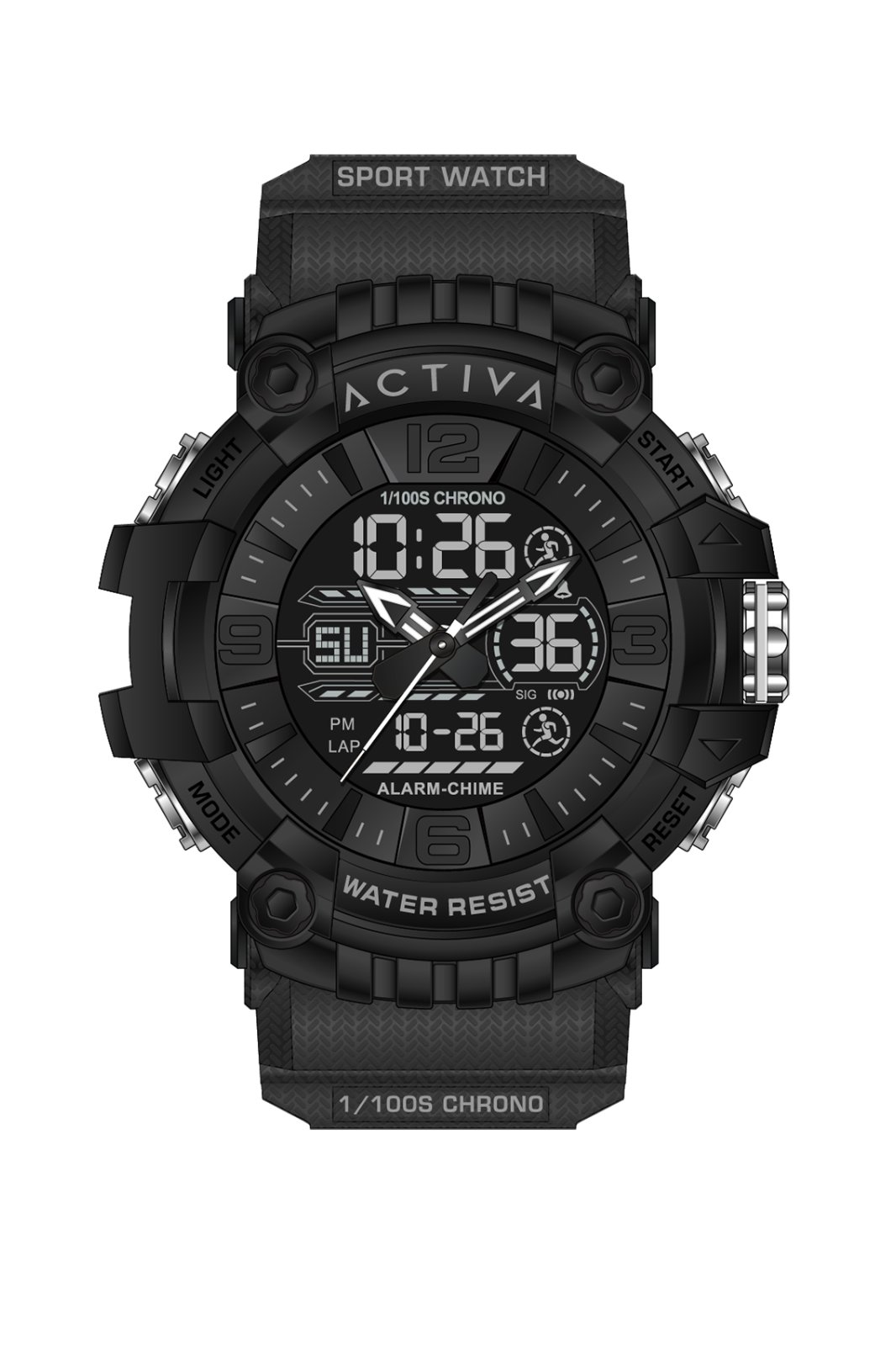 Activa Digital Essentials ACW8089-001 Herrenuhr - Digitales Uhrwerk - ABS mit schwarzem Zifferblatt - 58 mm