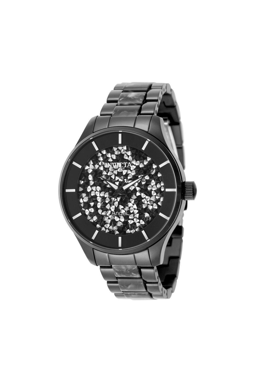 Invicta Angel 50596 Damenuhr - Quarzwerk - Edelstahl mit schwarzem Zifferblatt - 40 mm