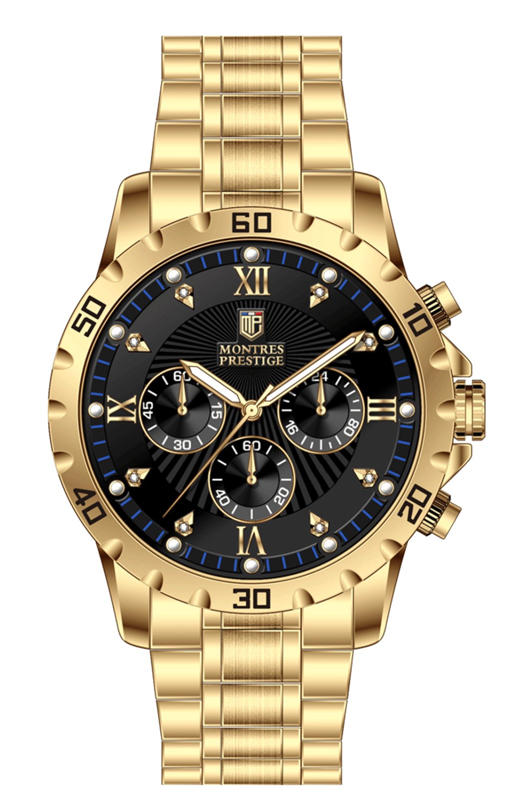 Montres Prestige Classic MPW-0330 Herrenuhr - Quarzwerk - Metall mit schwarzem Zifferblatt - 44 mm