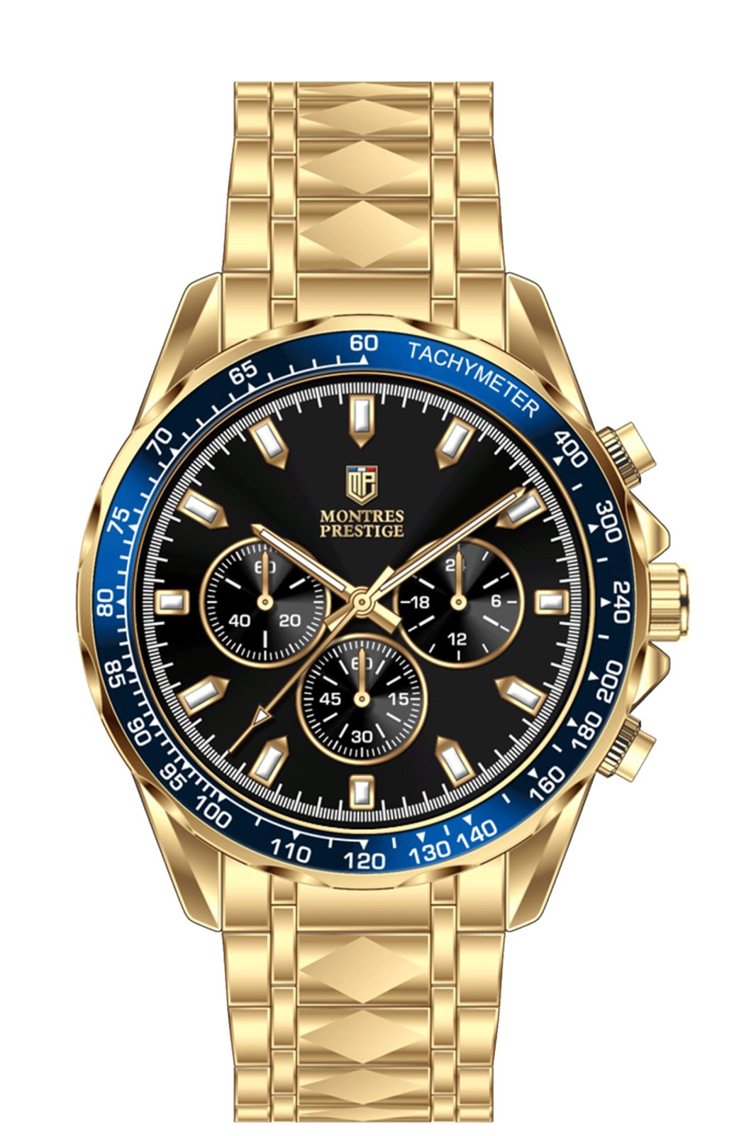 Montres Prestige Classic MPW-0338 Herrenuhr - Quarzwerk - Metall mit schwarzem Zifferblatt - 44 mm