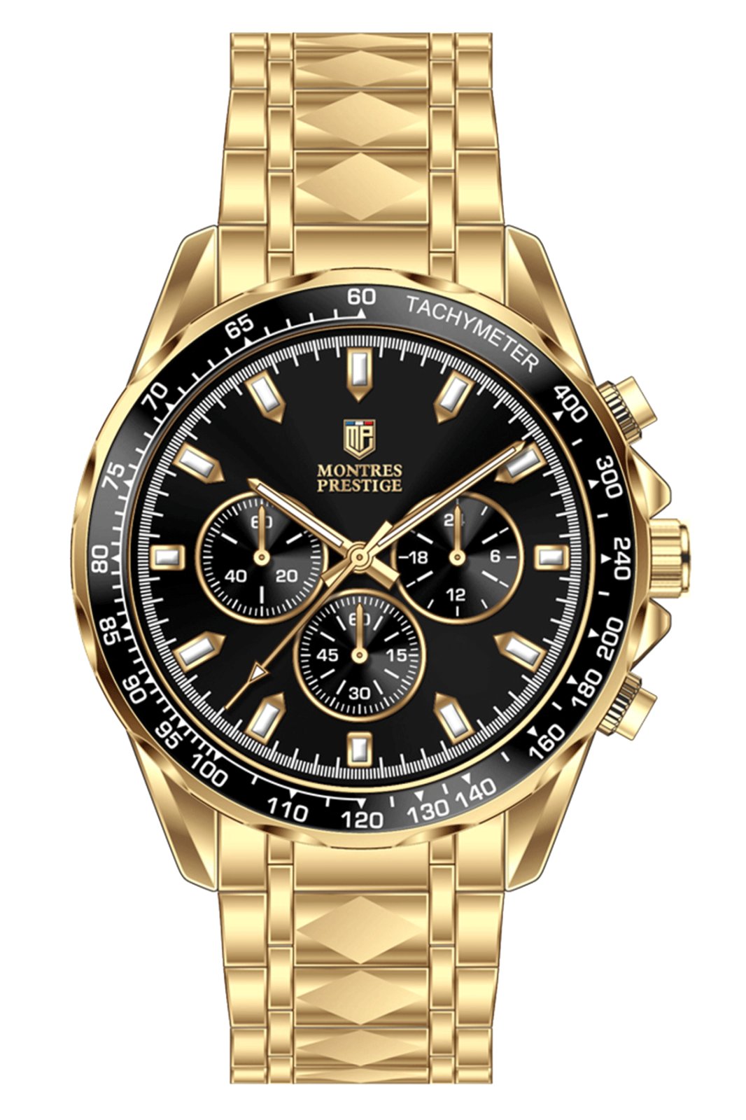 Montres Prestige Classic MPW-0344 Herrenuhr - Quarzwerk - Metall mit schwarzem Zifferblatt - 44 mm
