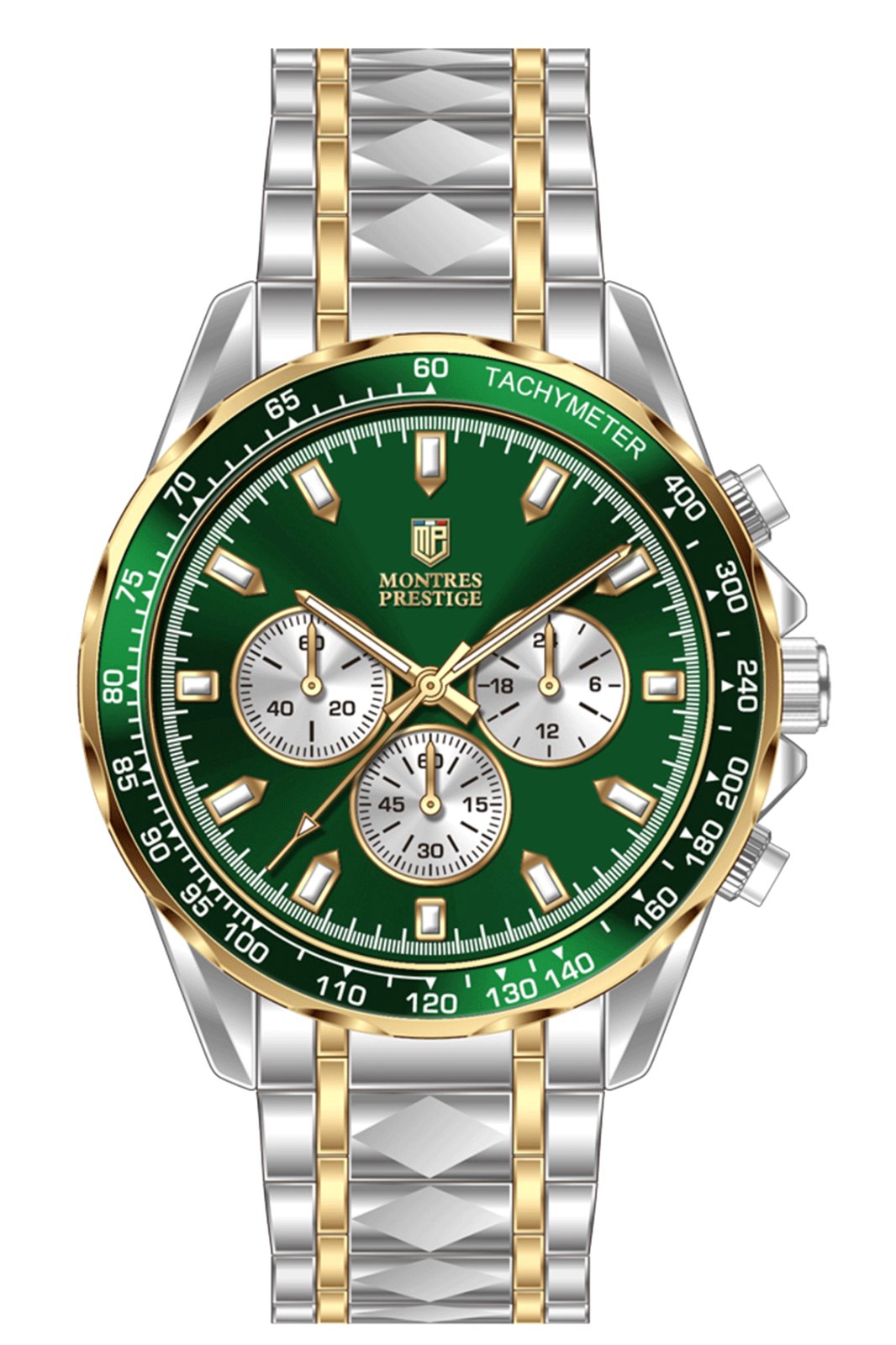 Montres Prestige Classic MPW-0346 Herrenuhr - Quarzwerk - Metall mit grünem Zifferblatt - 44 mm