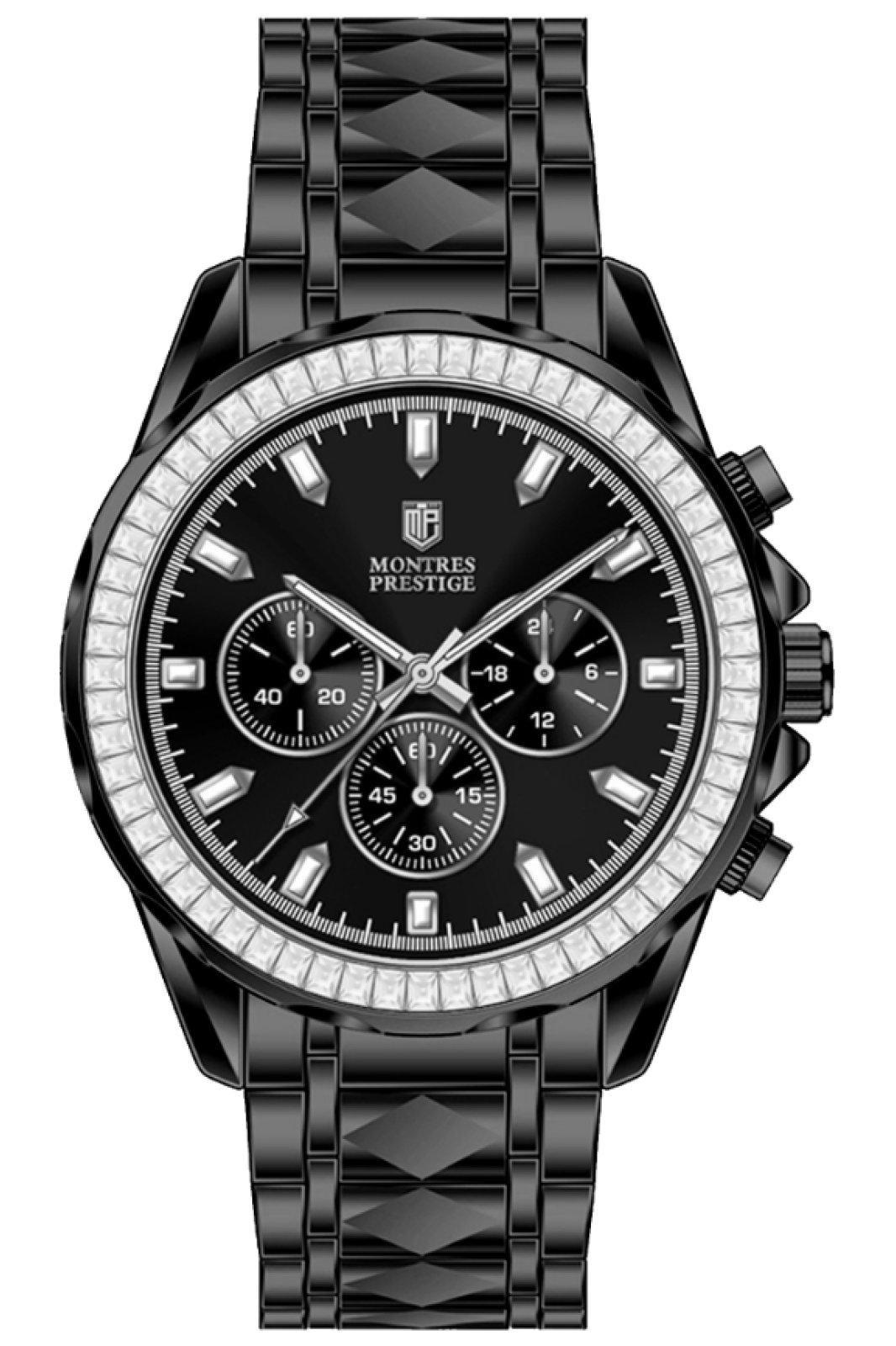 Montres Prestige Classic MPW-0362 Ανδρικό ρολόι - Μηχανισμός Quartz - Μέταλλο με μαύρο καντράν - 44 mm