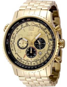 Invicta Aviator 49081 Reloj de hombre - Movimiento de cuarzo - Acero inoxidable con esfera dorada - 49 mm