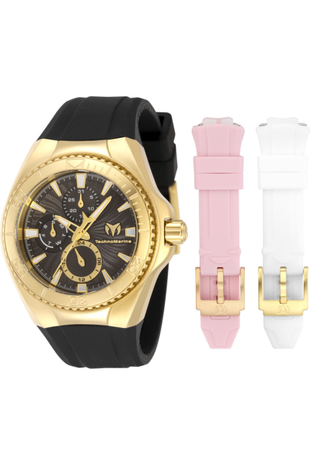 TechnoMarine Cruise TM-124023 Reloj de mujer - Movimiento de cuarzo - Acero inoxidable con esfera negra - 40 mm - con correas extra