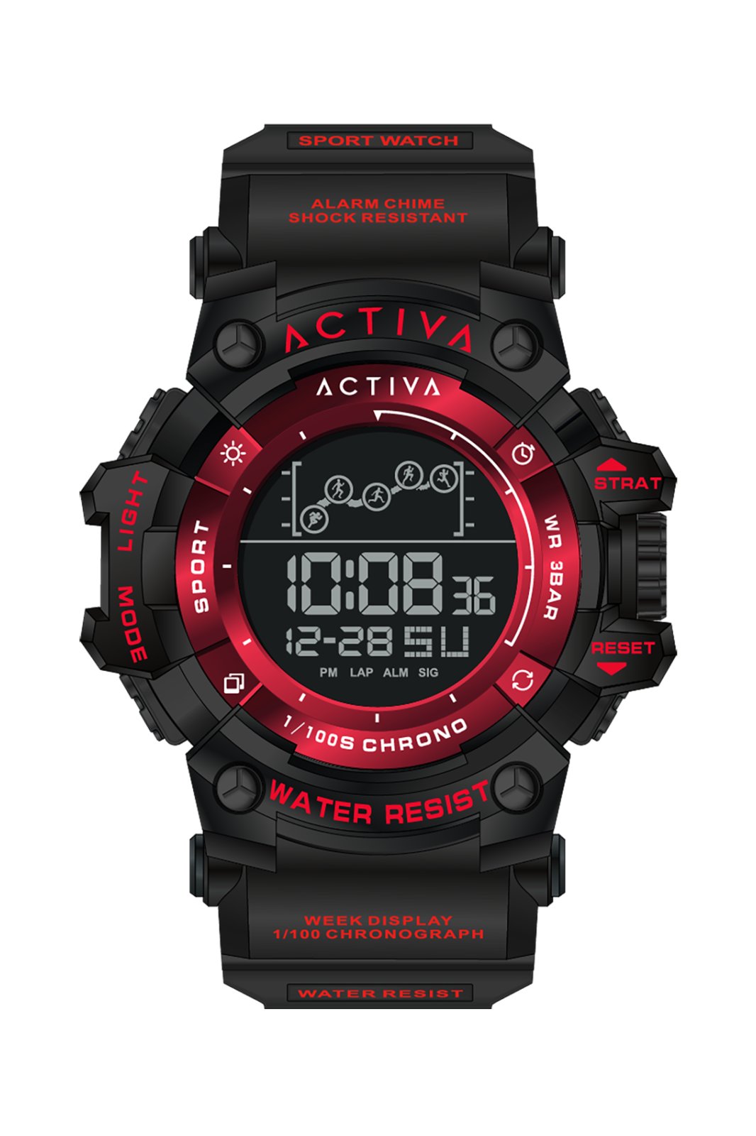 Activa Digital ACW8082-019 Men's Watch - Digital Movement - Abs with Black Dial - 50 mm