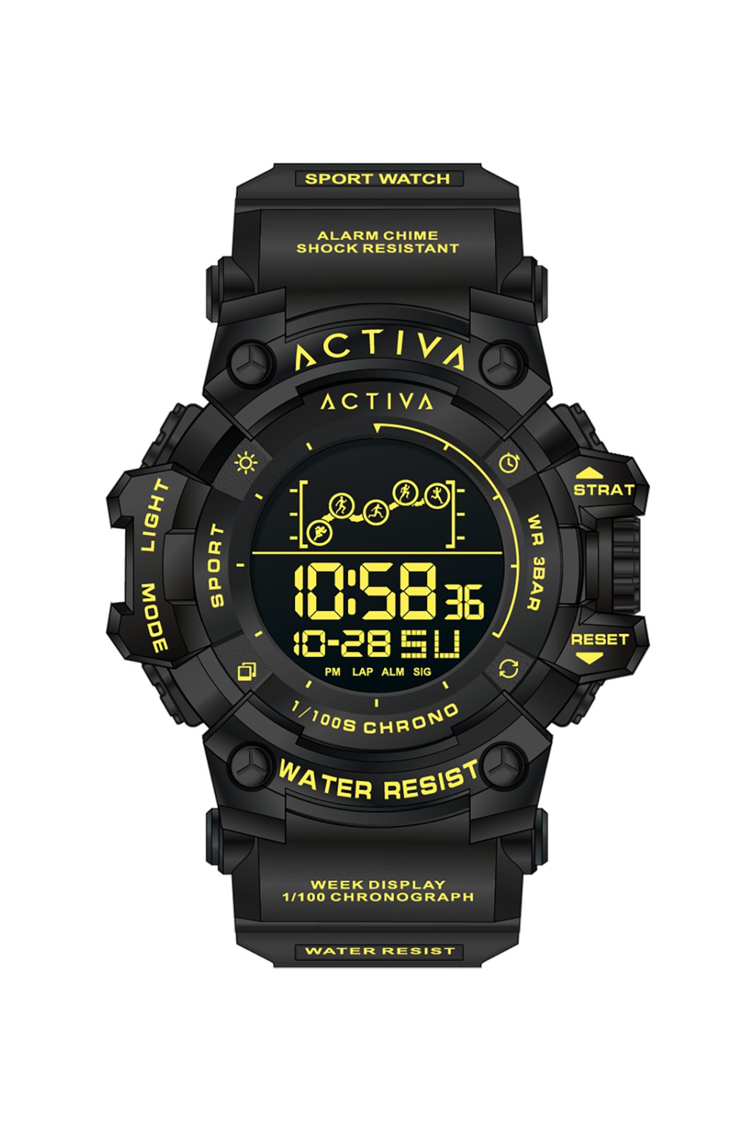 Activa Digital ACW8082-026 Men's Watch - Digital Movement - Abs with Black Dial - 50 mm