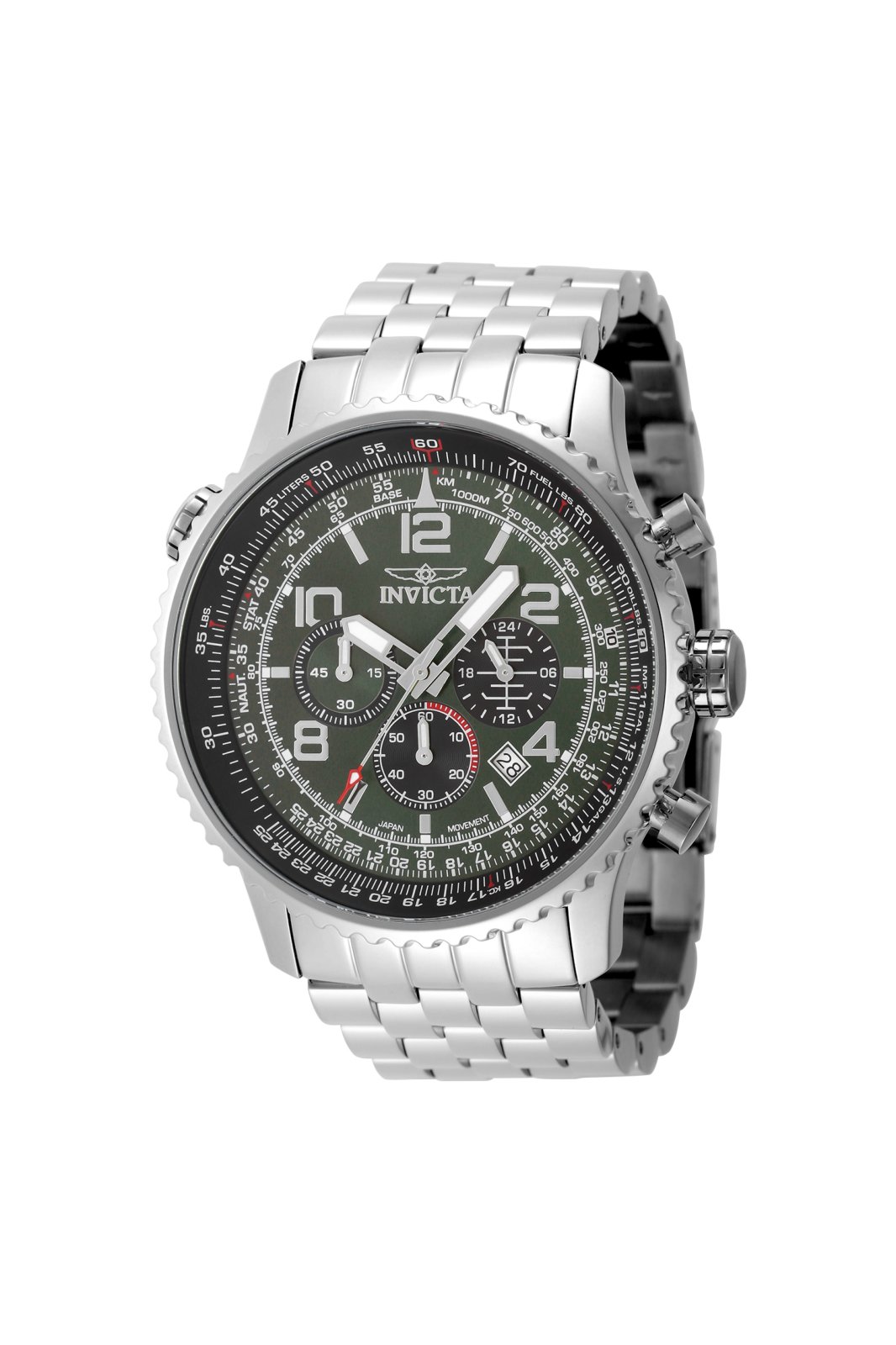 Invicta Aviator 49080 Reloj para Hombre - Movimiento de Cuarzo - Acero Inoxidable con Esfera Verde - 49 mm