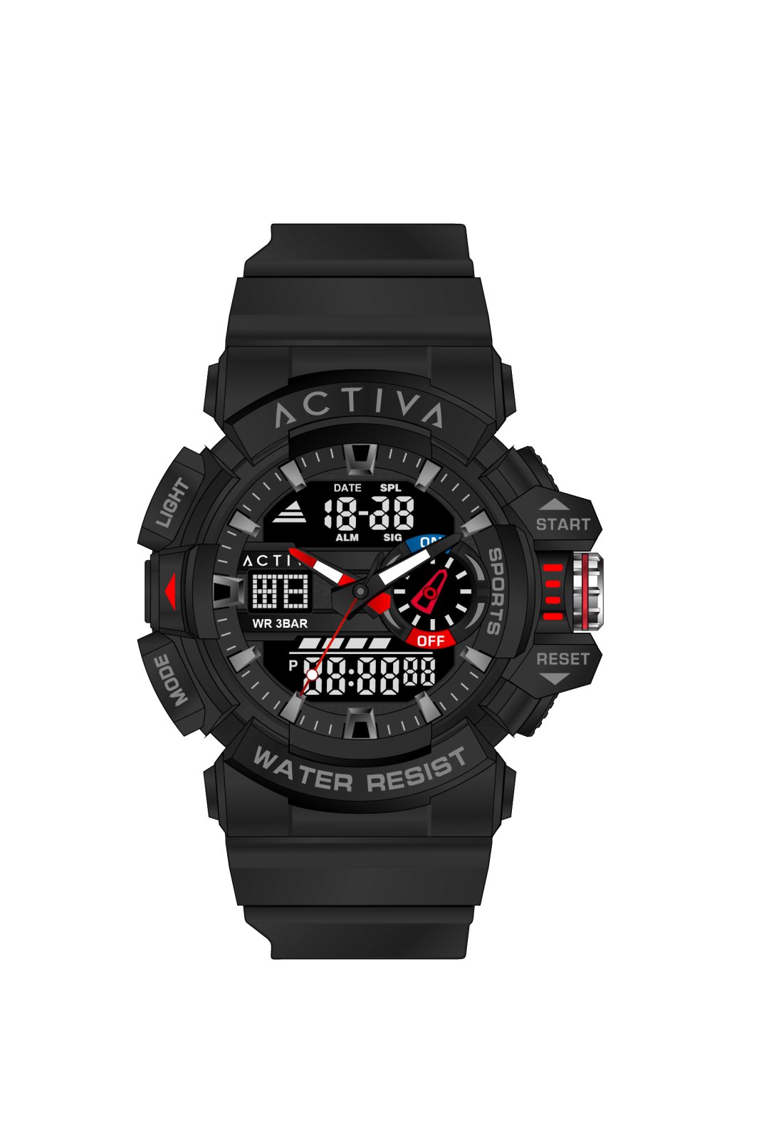 Activa Digital ACW8043-001 Reloj de Hombre - Movimiento Digital - ABS con Esfera Negra - 49 mm