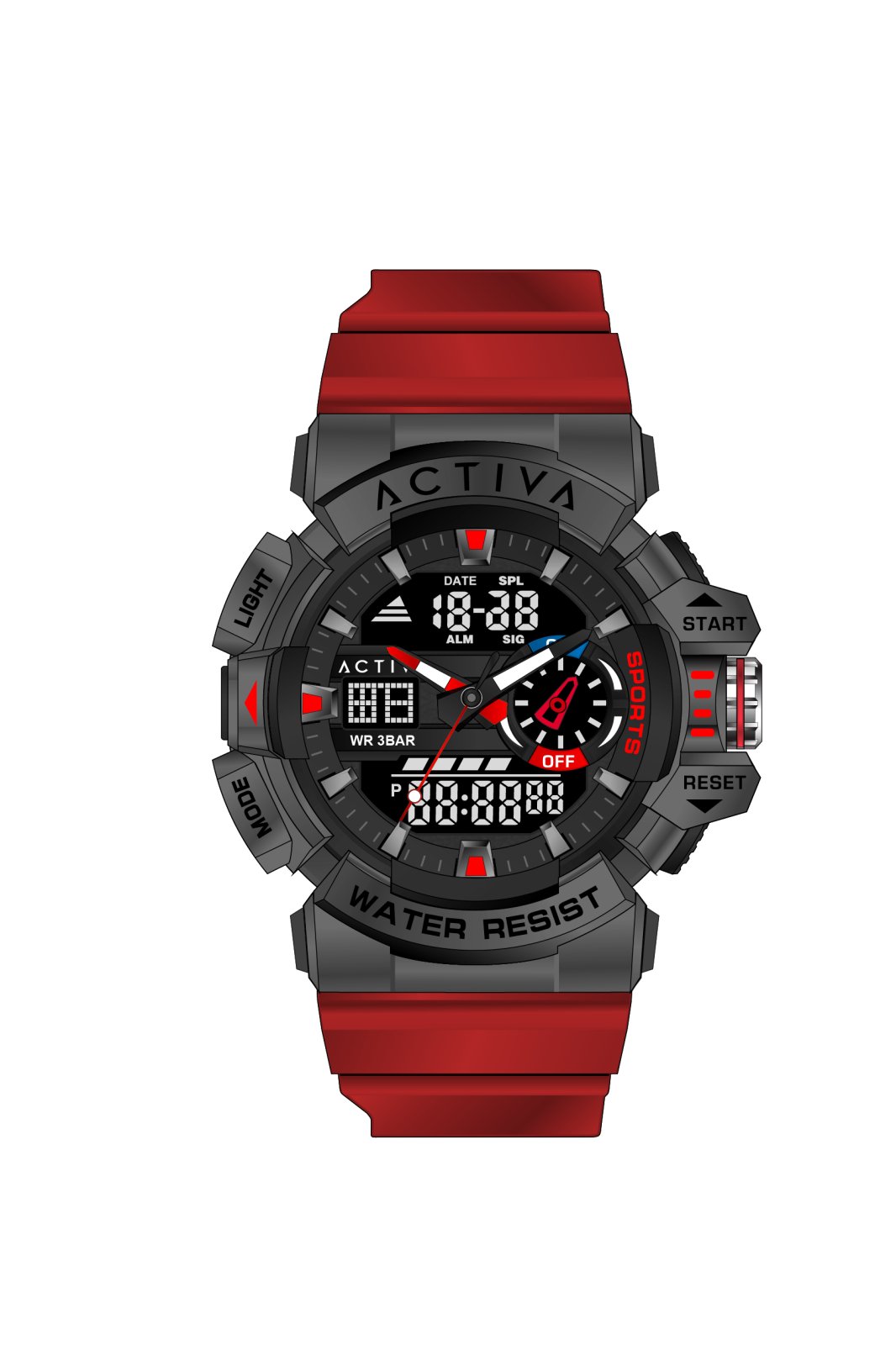 Activa Digital ACW8043-006 Reloj de Hombre - Movimiento Digital - ABS con Esfera Negra - 49 mm