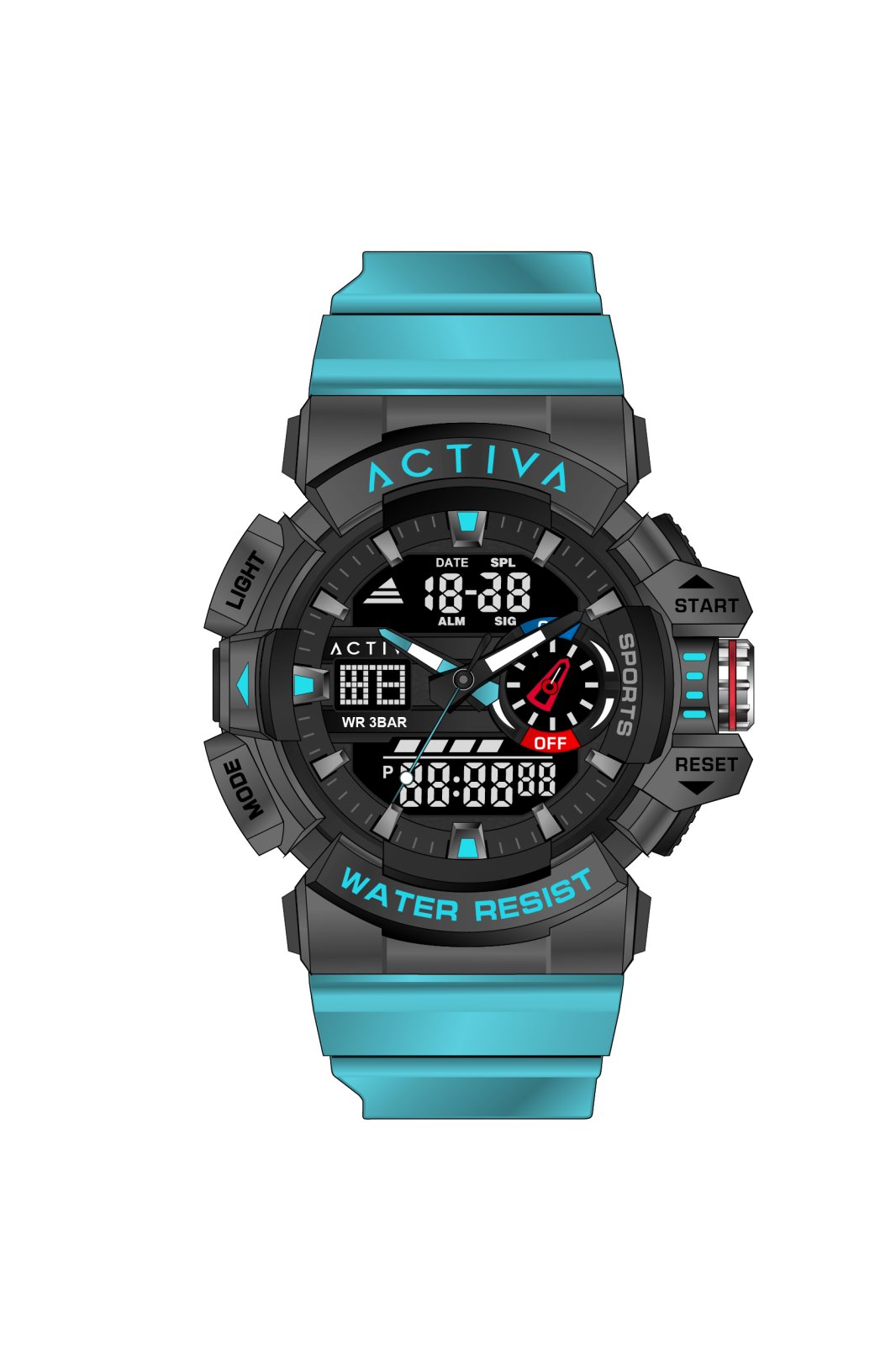 Activa Digital ACW8043-007 Reloj de Hombre - Movimiento Digital - ABS con Esfera Negra - 49 mm