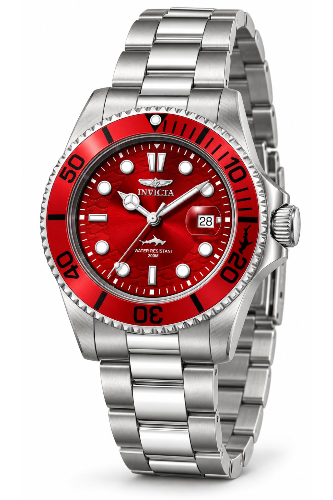 Invicta Pro Diver 50897 Moška ura - Quartz mehanizem - Nerjaveče jeklo z rdečim številčnico - 42 mm