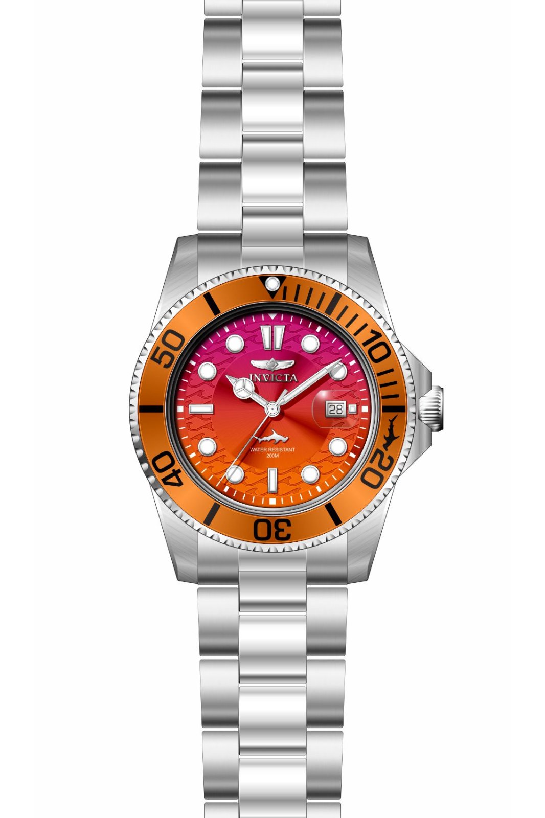 Invicta Pro Diver 50898 Men's Watch - Quartz Movement - Stainless Steel with Orange Dial - 42 mm