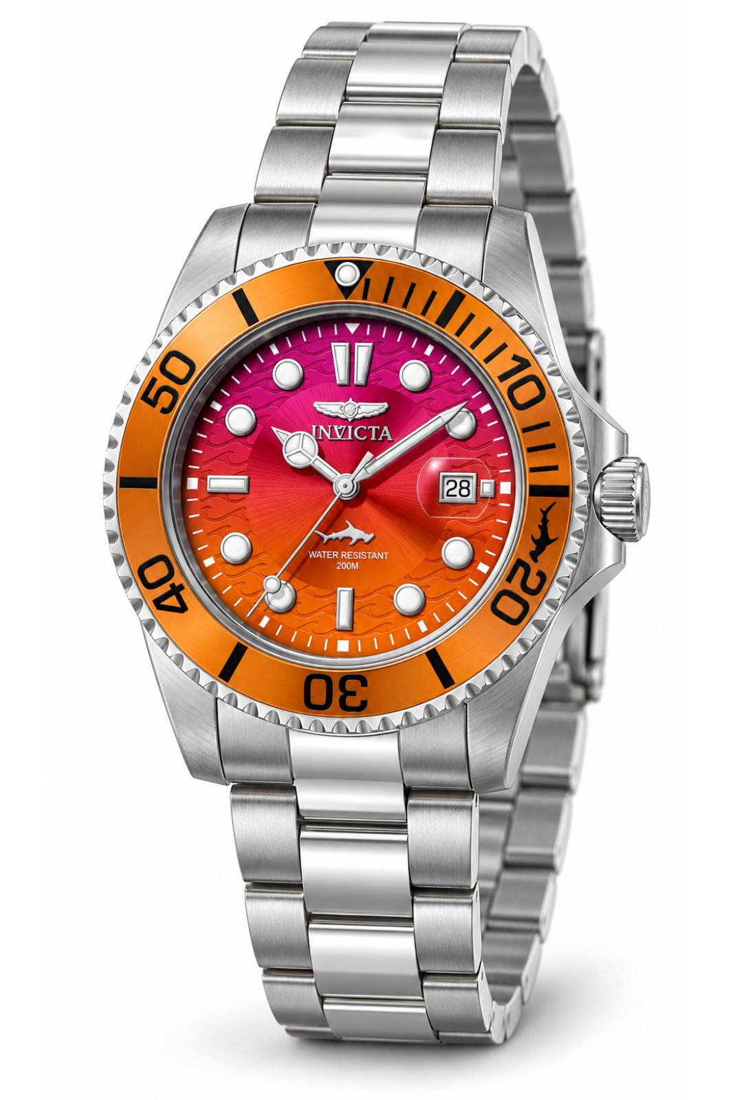 Invicta Pro Diver 50898 Moška ura - Quartz mehanizem - Nerjaveče jeklo z oranžnim številčnico - 42 mm
