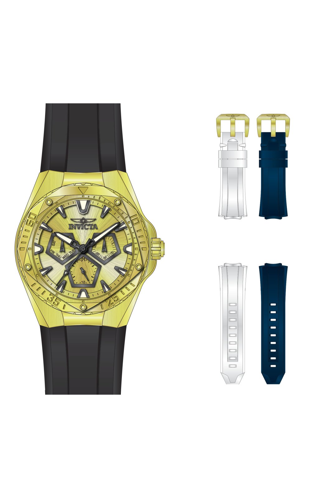 Invicta Speedway 51131 Férfi óra - Quartz szerkezet - Rozsdamentes acél arany számlappal - 45 mm - Extra szíjakkal