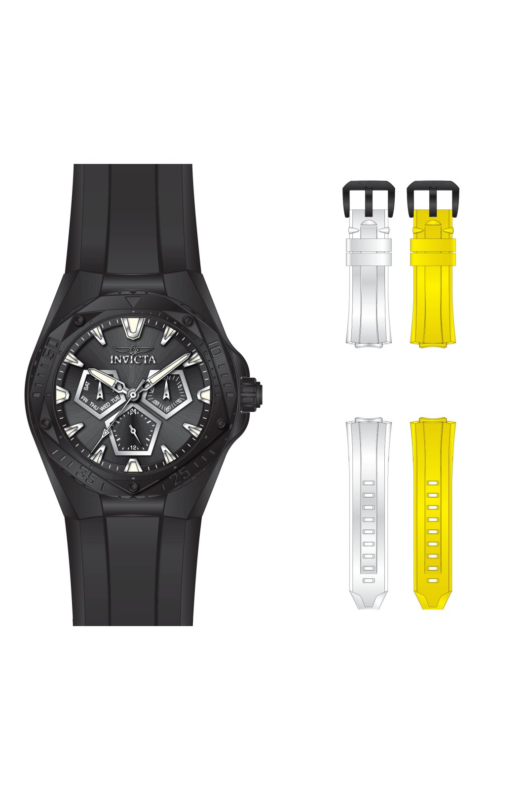 Invicta Speedway 51133 Férfi óra - Quartz szerkezet - Rozsdamentes acél fekete számlappal - 45 mm - Extra szíjakkal