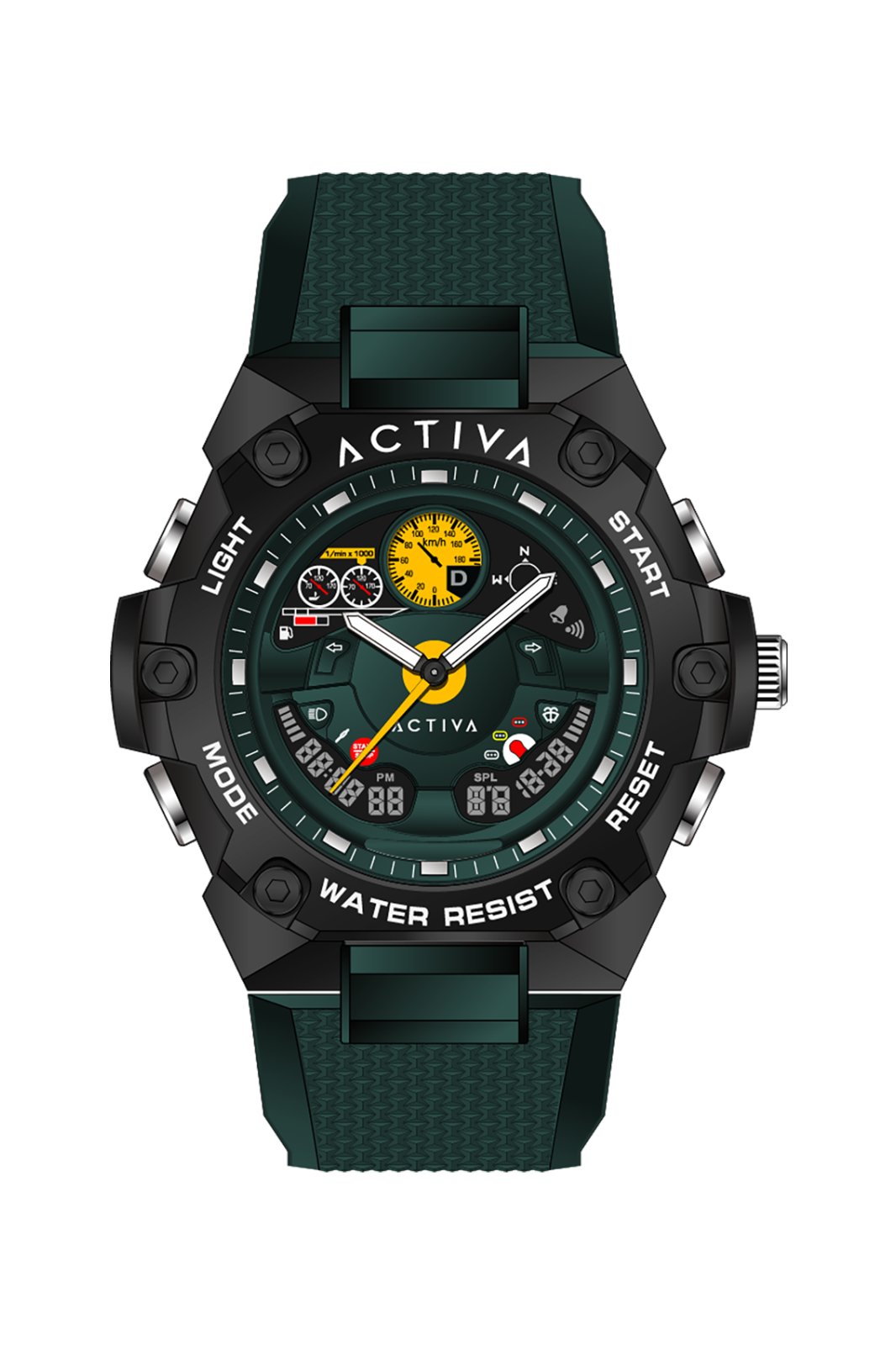 Activa Digital ACW8092-002 Men's Watch - Digital Movement - Metal with Black Dial - 55 mm