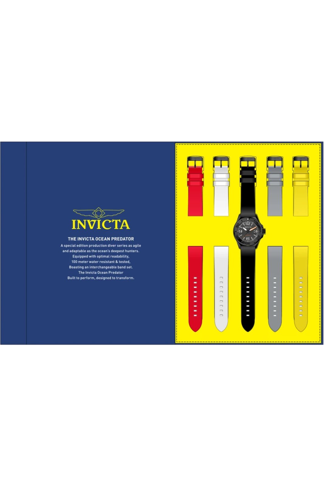 Invicta Ocean Predator 50662 Moška ura - Quartz mehanizem - Nerjaveče jeklo s Črno številčnico - 43 mm - Z dodatnimi paščki