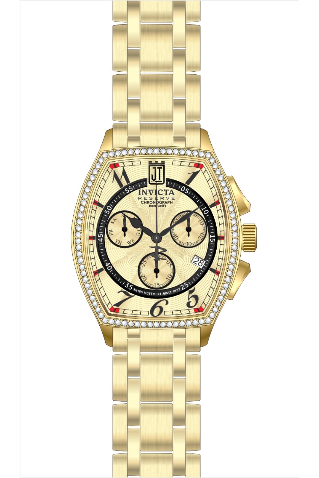 Invicta Jason Taylor 51302 Herreklokke - Quartz urverk - Rustfritt stål med gullfarget urskive - 43 mm - Med 86 diamanter